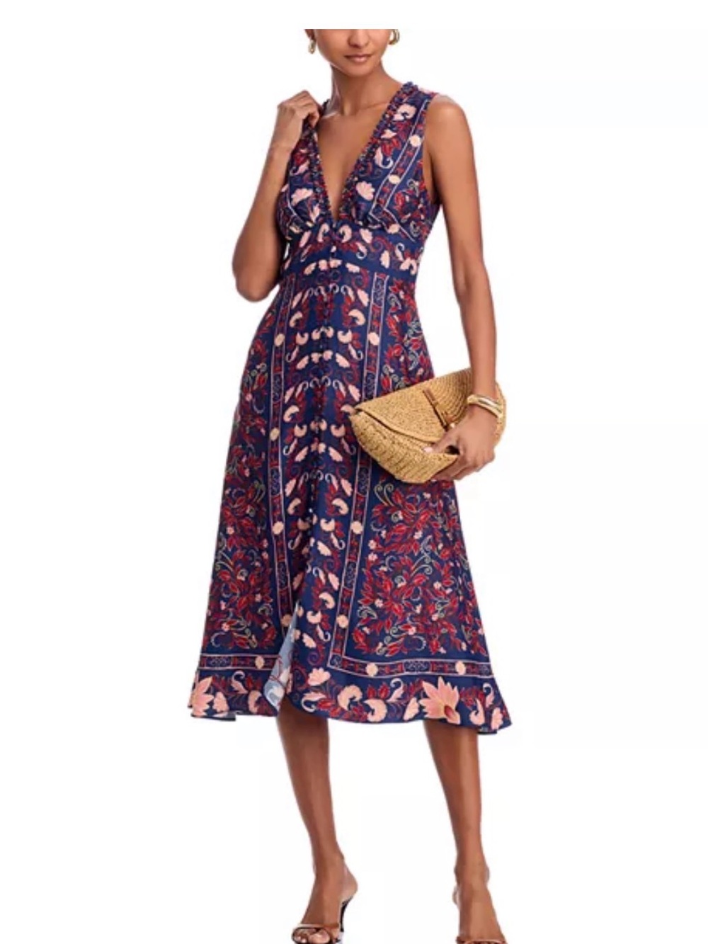 V-Neck Floral Midi Dress farm Rio